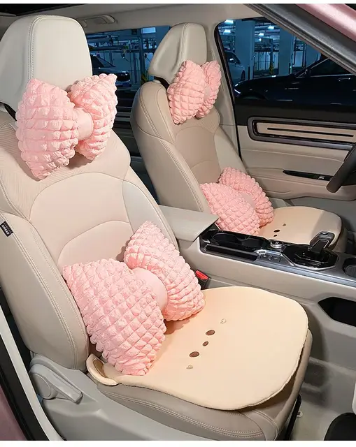 Sun Flower Car Neck Pillow Cute Pink Seat Back Lumbar Funny Headrest  Support Cushion For Women Girly Cartoon Seatbelt Cover