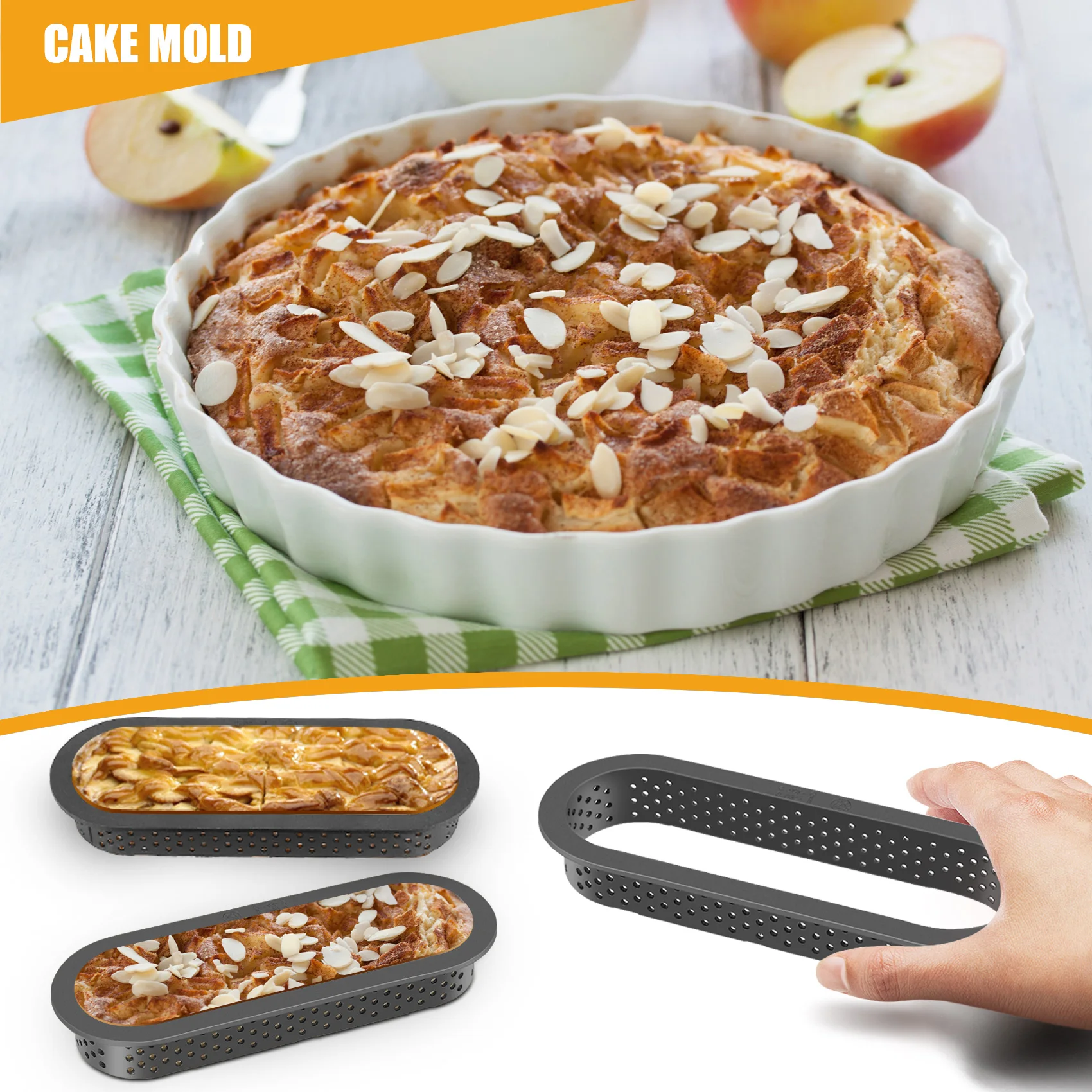 12 Pieces Oval Tart Rings Heat-Resistant Perforated Cake Mousse Ring Non Stick Bakeware Tart Mini Cake Mold Rings