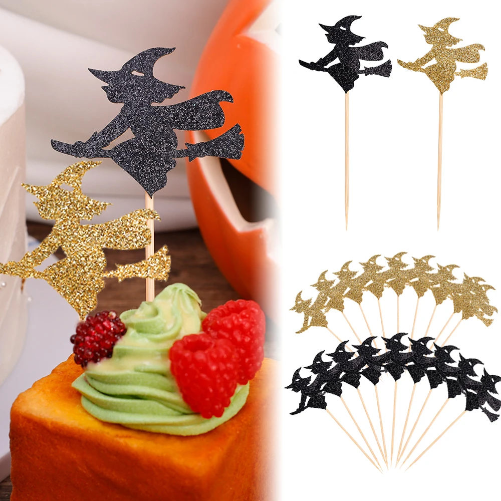 

12Pcs Cake Decoration Cupcake Inserts Glitter Witch Birthday Party Christmas Halloween Dessert Ornament DIY Baby Shower Decor