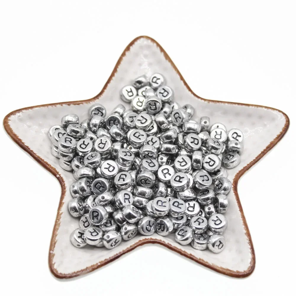100-500PCS Acryl A-Z 26 Buchstaben Perlen Silber Farbe Runde Flache Lose Spacer Perlen Für Schmuck Machen diy Armband ﻿ Zubehör – Detail 13