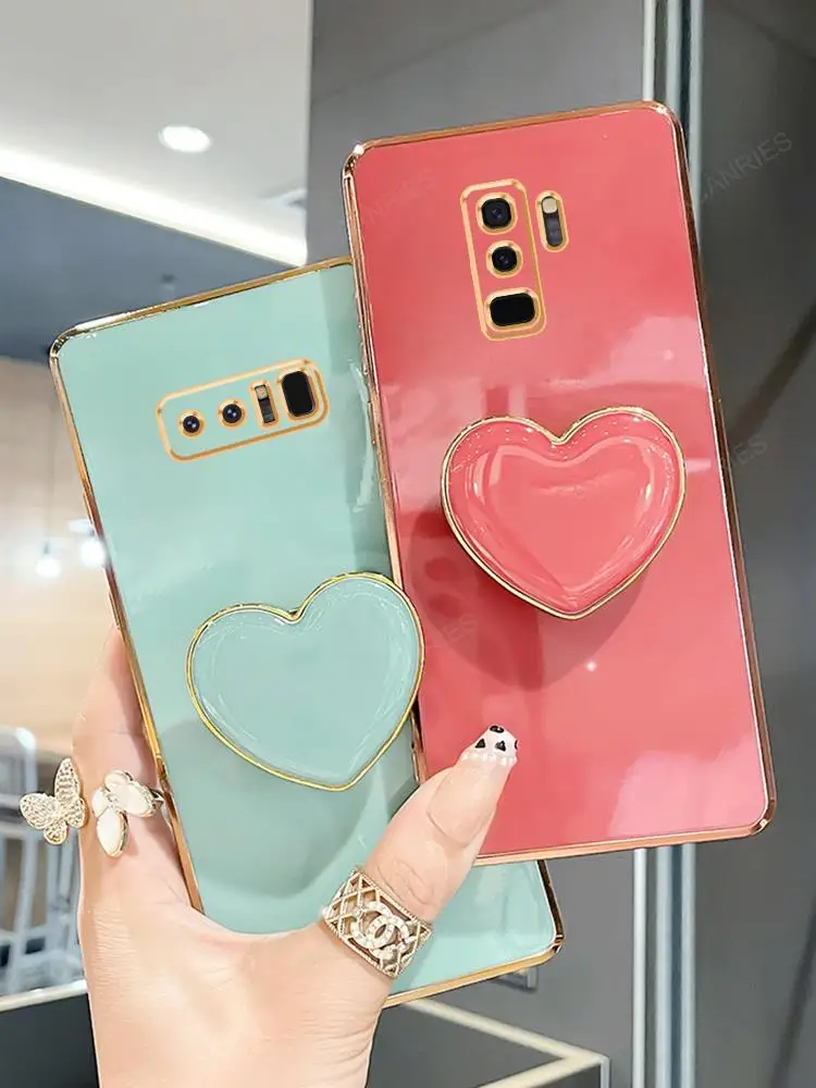 Love Heart Phone Holder Luxury Plating Stand Silicone Case