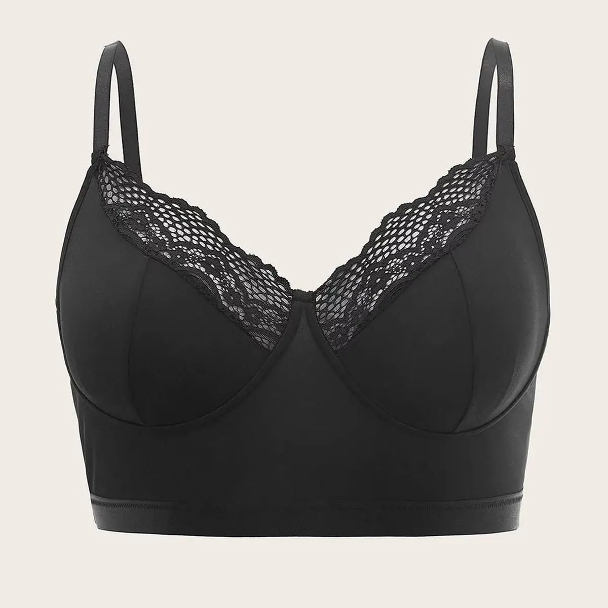 PlusSizeSexyBraWomensPlusSolidContrastLaceTrimMediumStretch