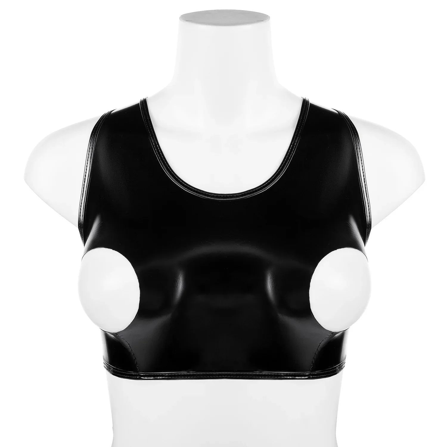 Erotic Open Chest Leather Bras Lingerie for Women Sexy Underwear Tank Top Sleevele Faux Leather Exposing Breast Bras Erotic Tops