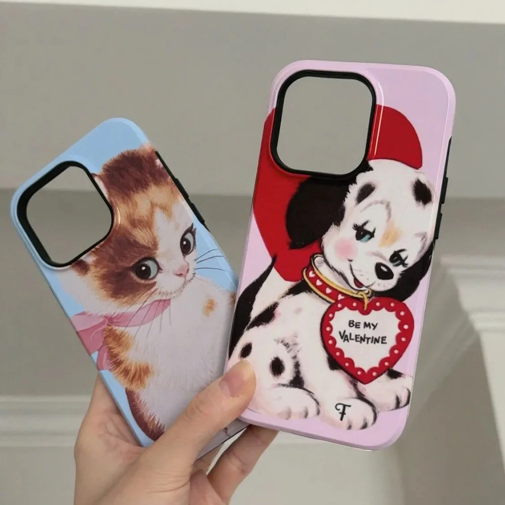 Retro Cat and Dog Party Luxury Double-Layer Phone Case