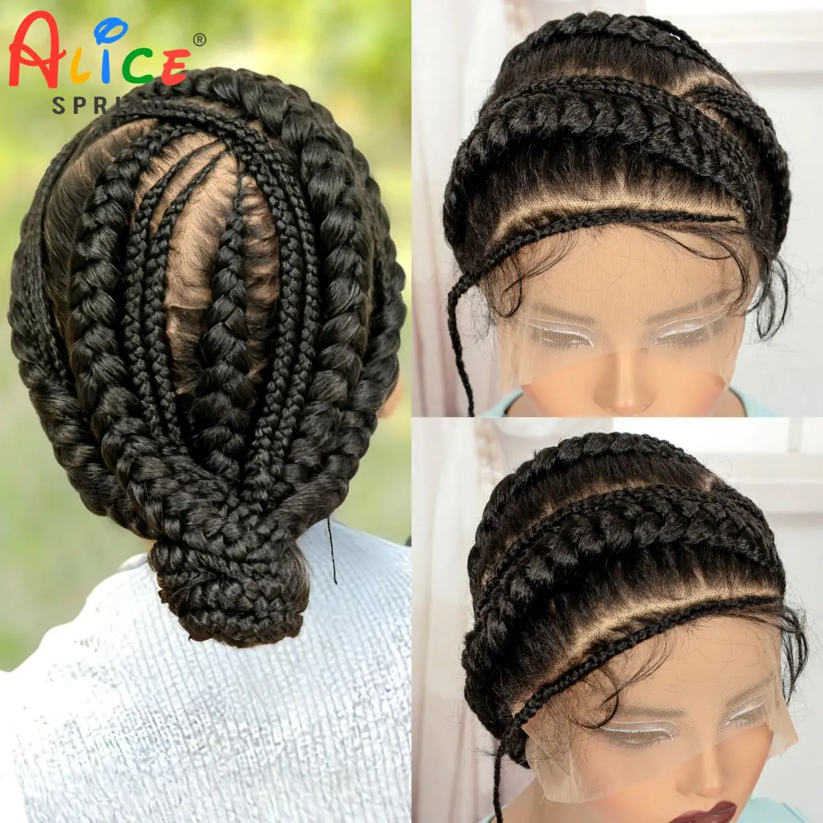 Cornrow Braided Wigs Synthetic Full Lace Handmade Bantu Braided Lace Wigs Natural Box Braids Wigs with Baby Hair for Black Women