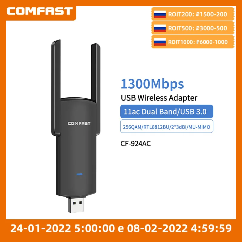 #N//A//a Adattatore Wi-Fi USB Wireless 1200Mbps Dongle LAN Dual Band a Lungo Raggio per PC