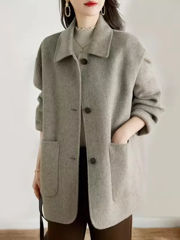 Loose Wool Coats for Women 2023 Autumn/Winter New Fashion Grey Coat Slim Temperament Single Breasted Woolen Cloth Women's Jacket