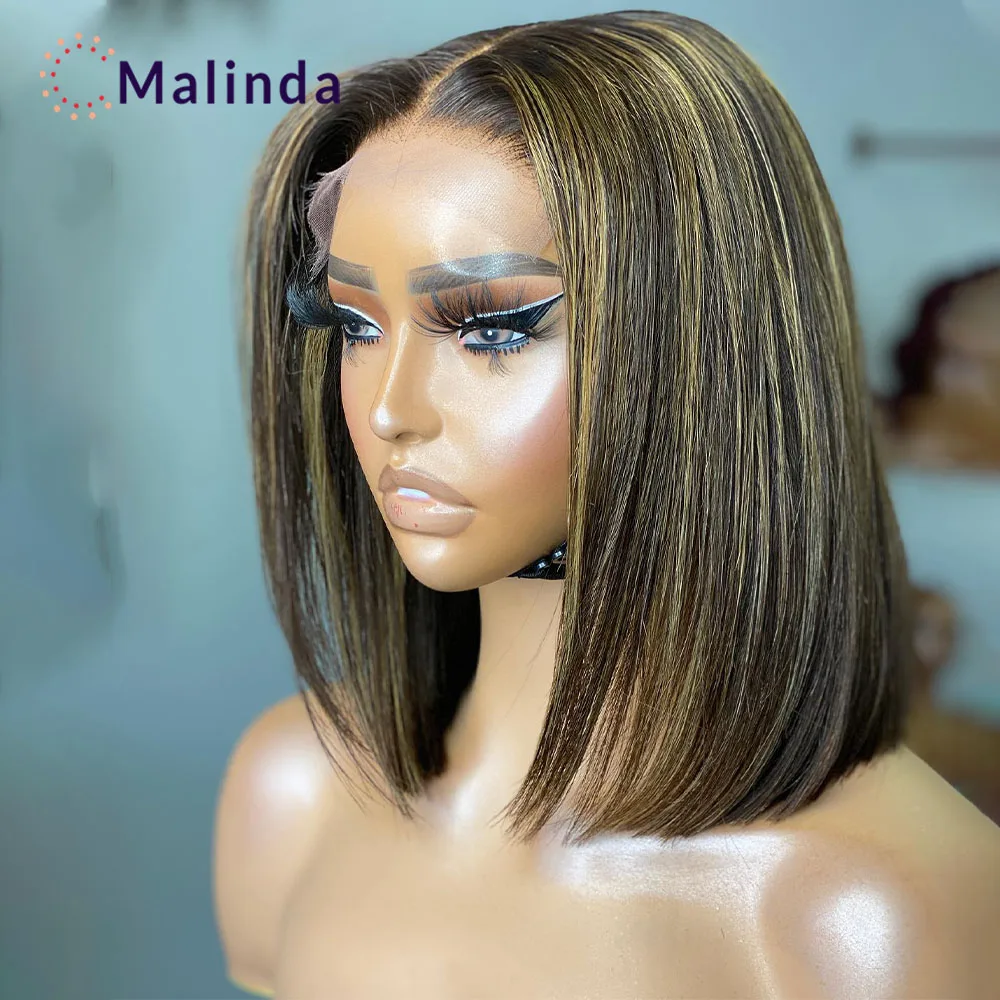 

Short Straight Bob Pixie Cut 13x6 Transparent Lace Front Wig Brazilian Honey Blonde Colored Human Hair Wig Pre Plucked For Women