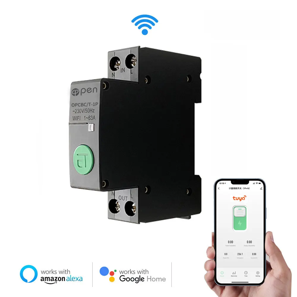 

Open Electric Smart Life(tuya) app 1P 18mm WiFi Smart Circuit Breaker Switch