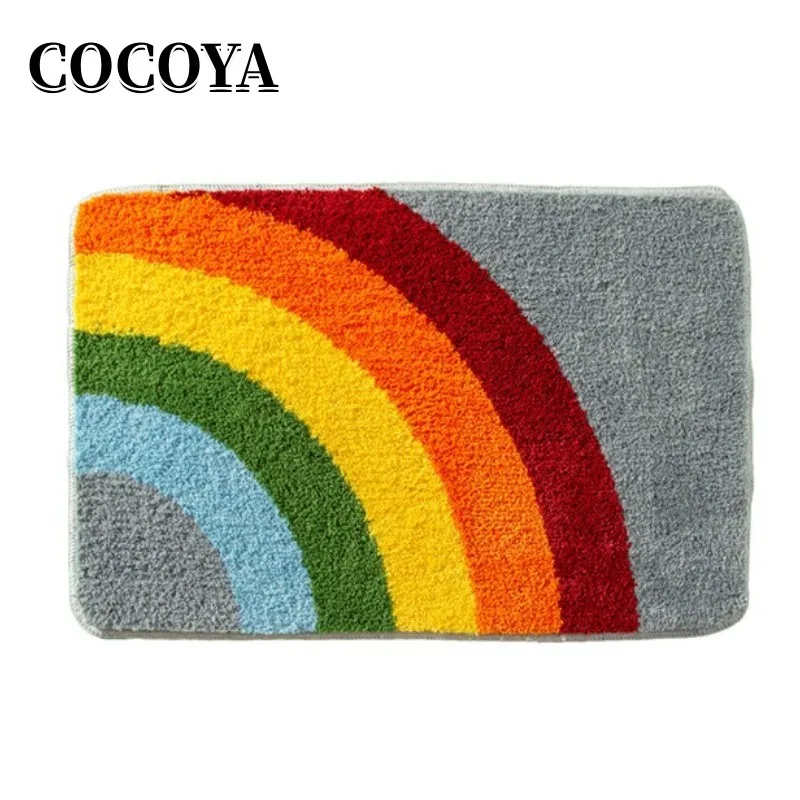 

Rainbow Fluffy Tufted Rugs, Modern Style Soft Welcome Mat for Door, Nordic Anti Slip Creative Plush Carpets, Bedroom Area Rug