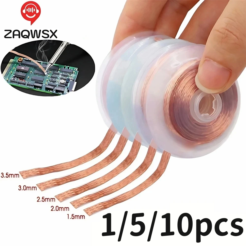 1/5/10Pcs 디 솔더링 브레이드 테이프 구리 용접 솔더 리무버 1.5-4.0mm 와이어 납땜 심지 주석 리드 코드 플럭스 BGA 수리 도구