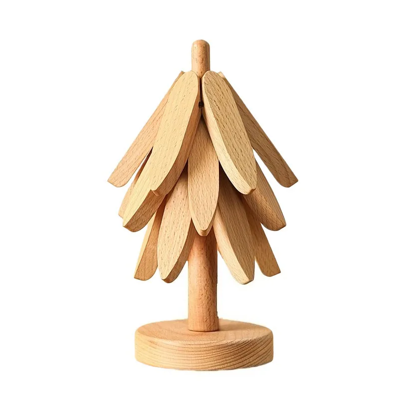 Bamboo Tree Design Heat-Resistant Wooden Trivet and Coaster Set