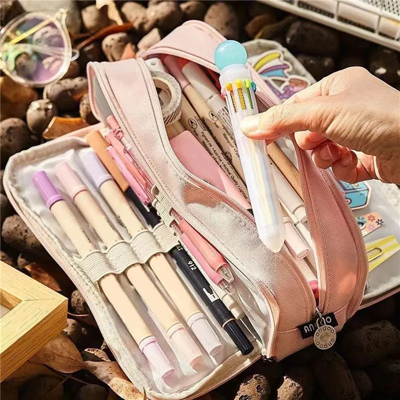 

Large Capacity Storage Bag Aesthetic Pencil Bag School Case Pen Holder Cute Stationery Simple Style Zipper Multifunctional Pouch