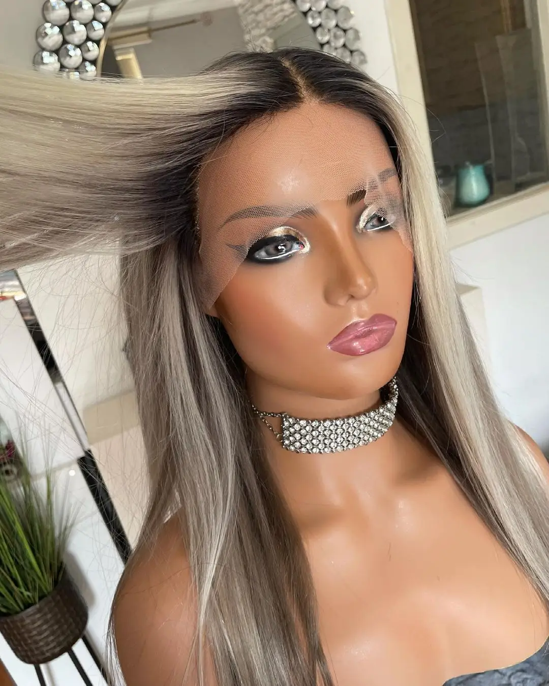 New in Wig Gold Blonde Highlight Synthetic Wig for Women Long Straight Ash Roots Heat Resistant Cosplay Fibre Hair 180% Full