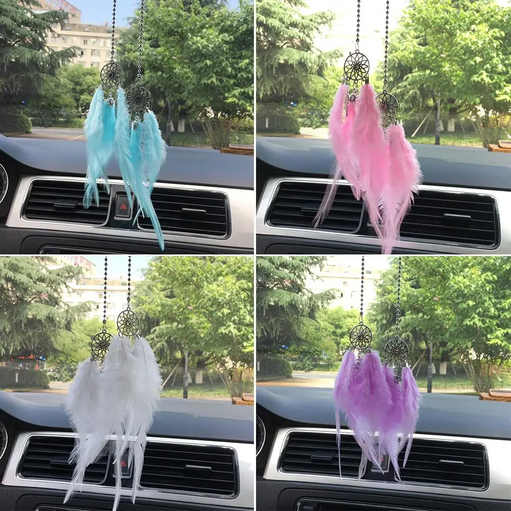 

2Pcs Home Rearview Mirror Ornament Feather Car Pendant Dream Catcher Auto Hanging Decorations Car Interior Accessories