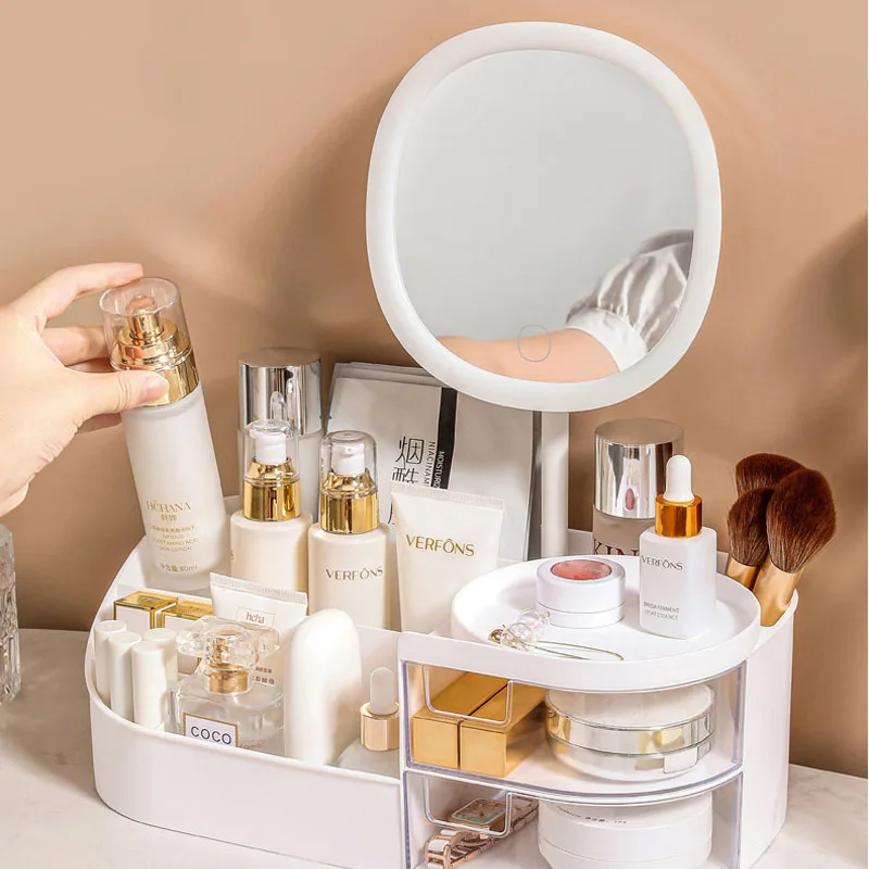 Cosmetic Storage Box Large Capacity with Clear Drawer Multi-functional Makeup Organizer for Dressing Table Skincare Products