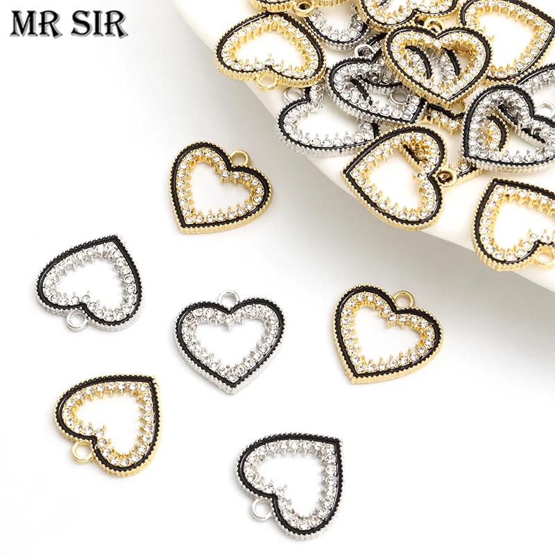 

10pcs Fashion Gothic Heart Charms Crystals Enamel Hollow Out Heart Earrings Pendant DIY Necklace Bracelets Jewelry Making Crafts