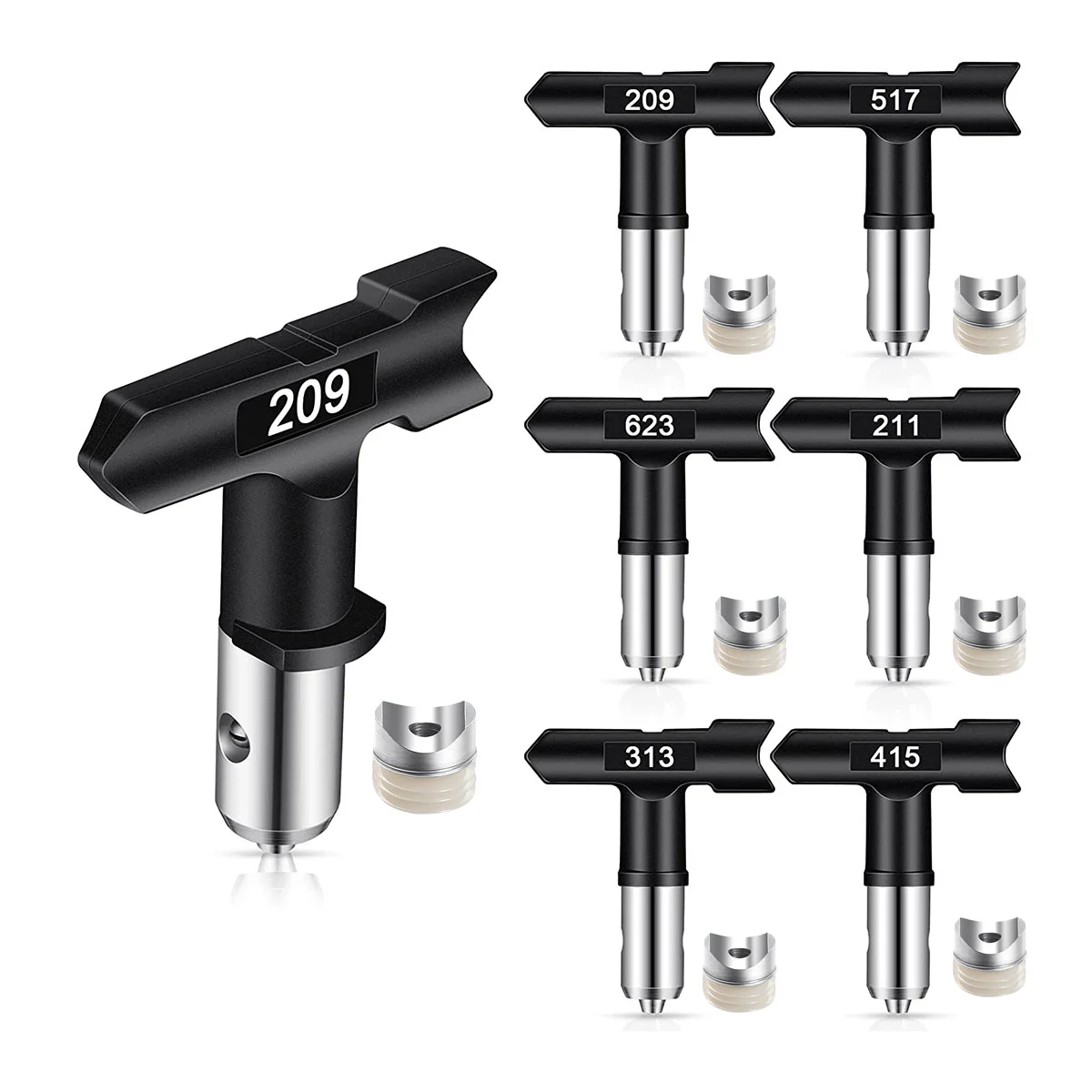 

6Pcs Sprayer Tips , Reversible Air-Less Spray Tip Black, Air-Less Paint Sprayer Tips Parts (209 211 313 415 517 623)