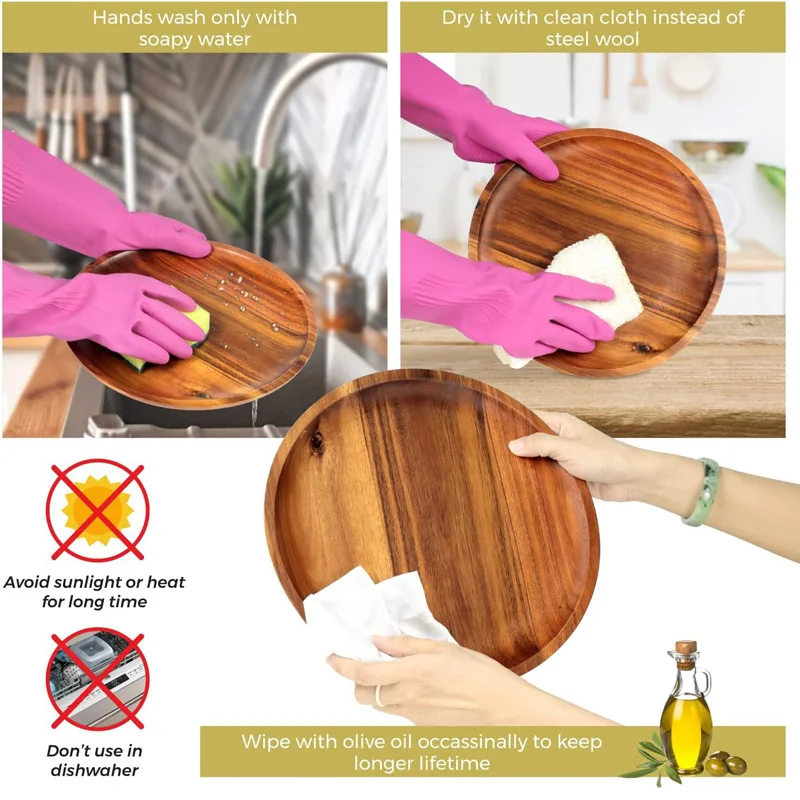 1 Pack Wooden Plate Round Wooden Plate Small Snacks Cake Dessert Plate Dinner Plate Gift Party Kitchen Tableware Accessories