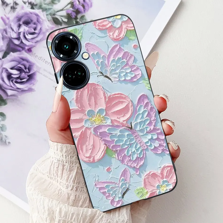 Elegant Butterfly Cat Black Silicone Soft Phone Case