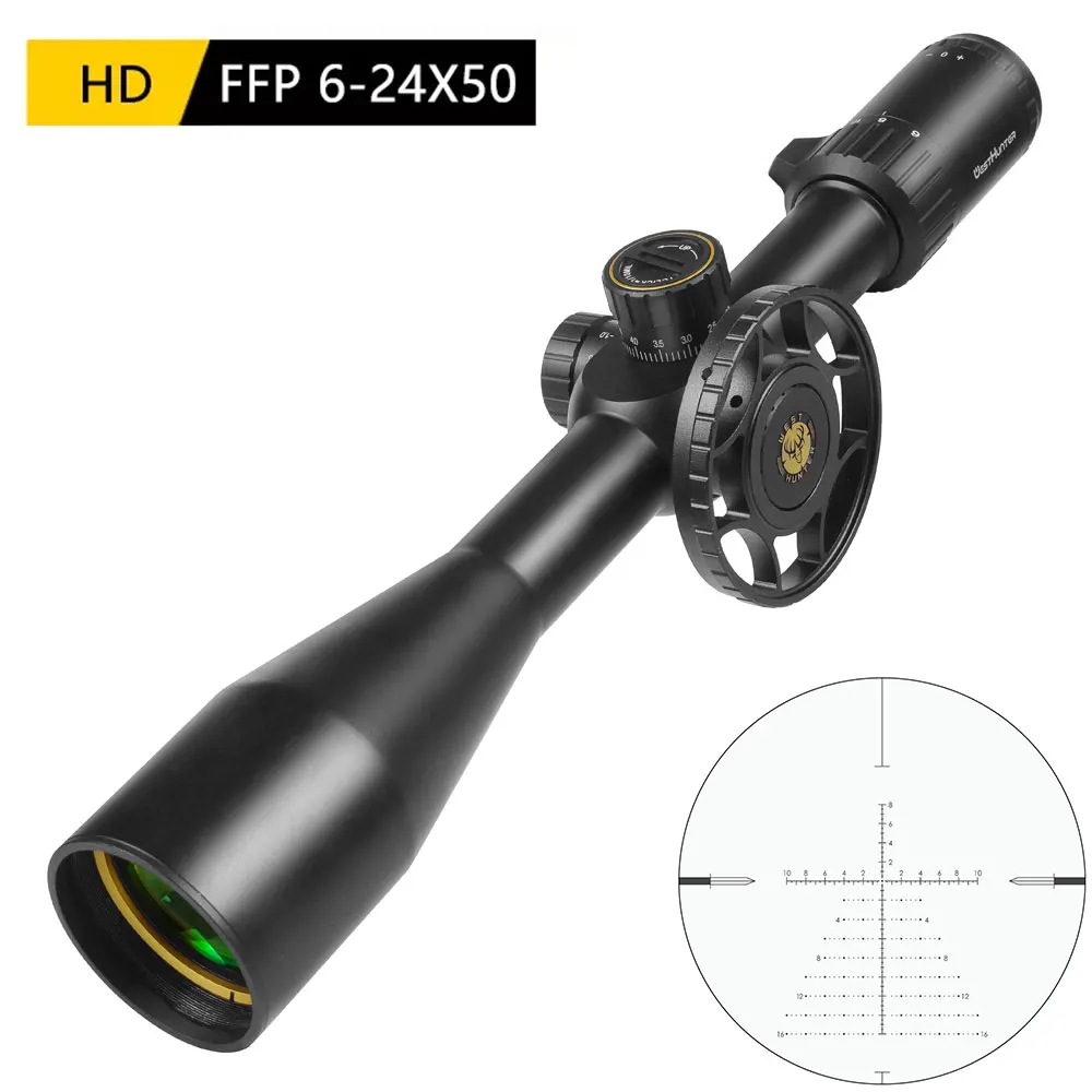 HD 6-24X50 FFP Scope Long Range First Focal Plane Riflescope Side Parallex Wheel Turrets Lock Reset Optical Sights