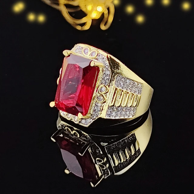 Cheap Faceted Red Zircon Stone Sterling Silver Men's Ring | Joom