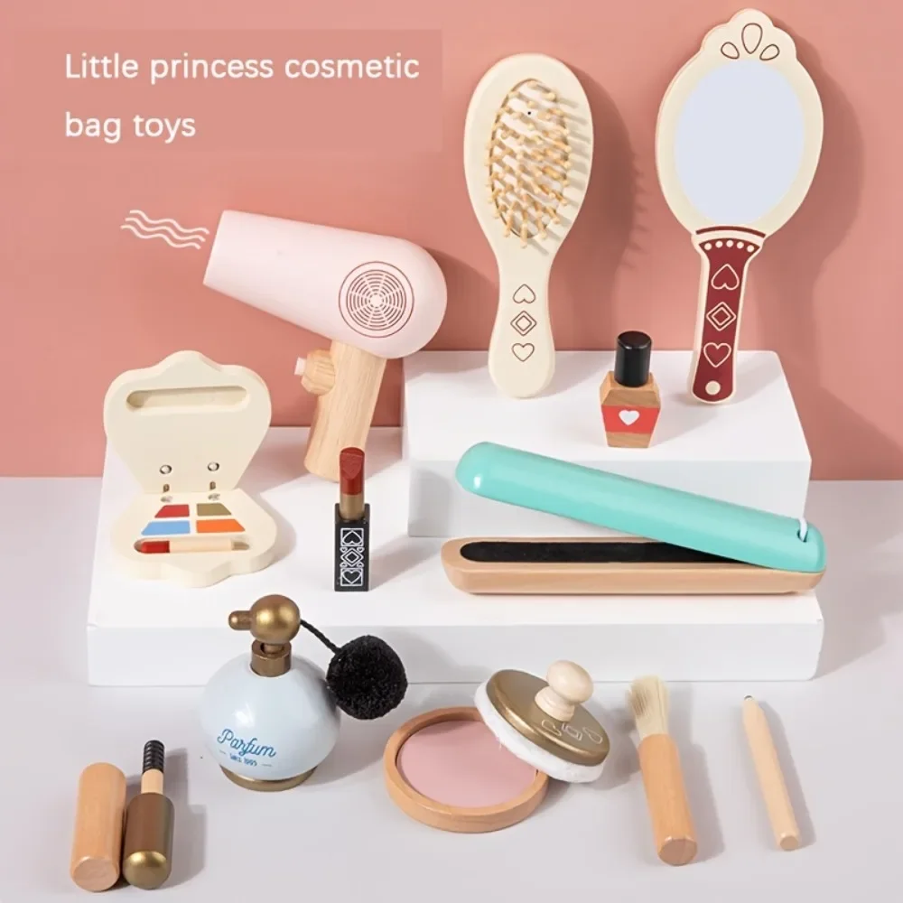 Montessori Wooden Makeup Toys for Girl Pretend Beauty Makeup and Salon Set Toddler Kit Gift
