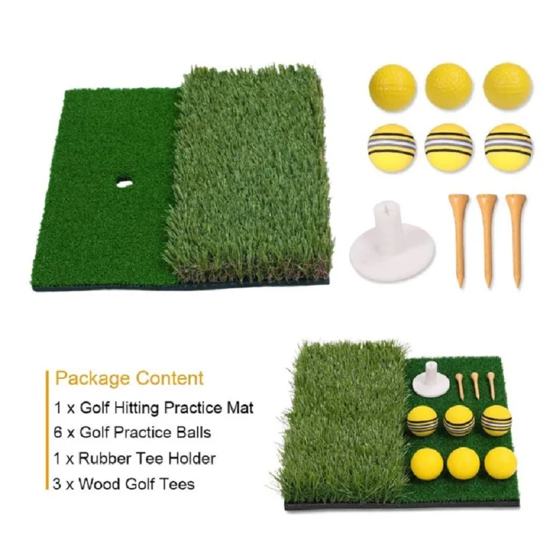 Dual Surface Turf Golf Practice Hitting Mat Portable Golf Hitting Mat Rubber Tee Holder and 6 Golf Practice Balls Included 6