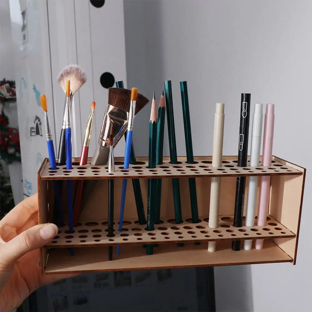 Paint Brush Holder For Artist, 67 Hole Wooden Desk Stand Paintbrush Organizer, Square Paint Brush Storage, Art Supply Organizer For Pens, Paint Brushes