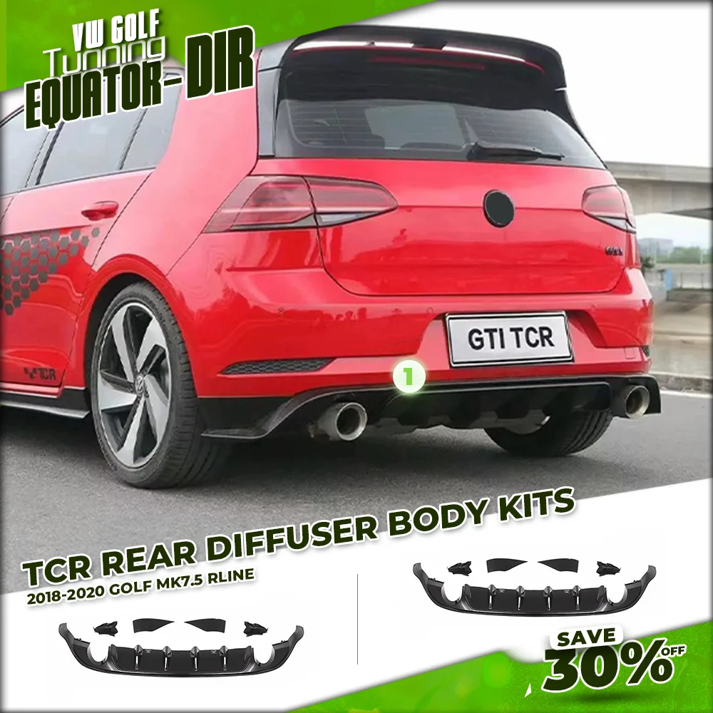 For Volkswagen Golf 2018-2020 MK7.5 Rline TCR Rear Diffuser Upgrade Tuning Glossy Carbon Black Rear Bumper Lip Auto Body Kits