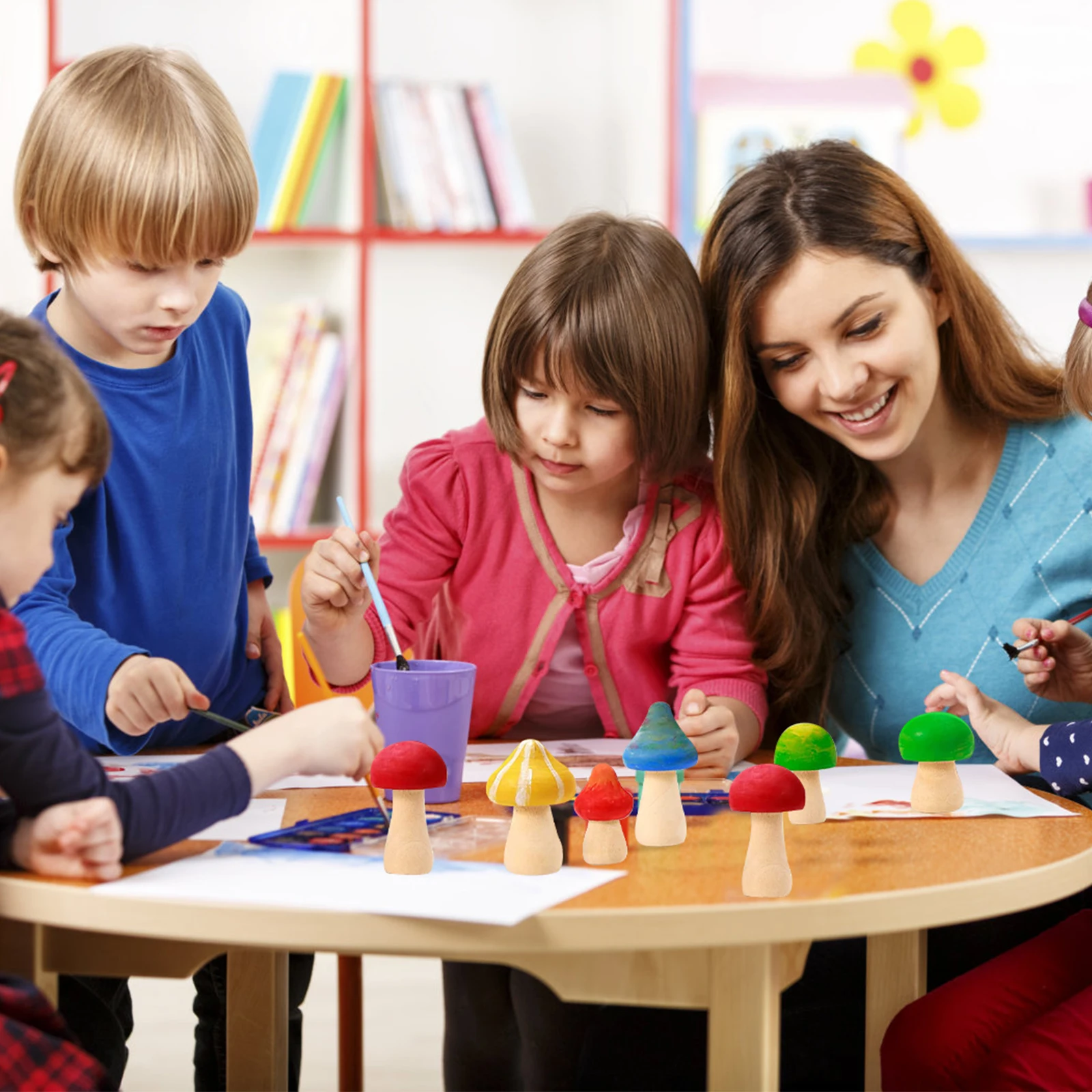 30pcs Unfinished Wooden Mushroom or 20pcs Mini Doll for Arts and Crafts DIY Projects Kids Birthday Christmas Gifts Painting Wood