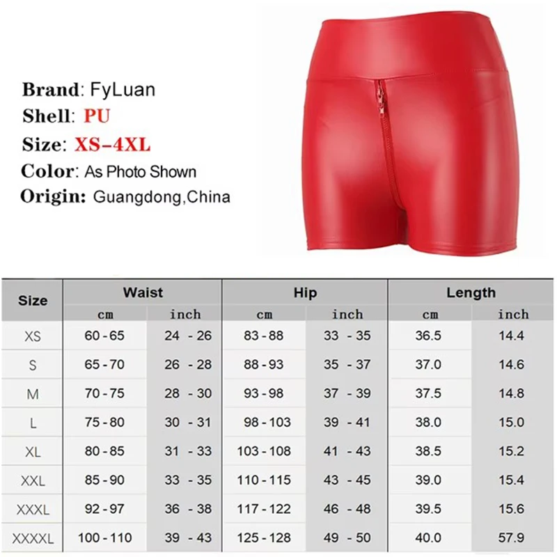 Open Front Double Zipper Women Shorts Butt Lift Slim PU Shorts High Waist Elastic Tights Pants Pole Dance Clubwear Sexy women crotchless shorts