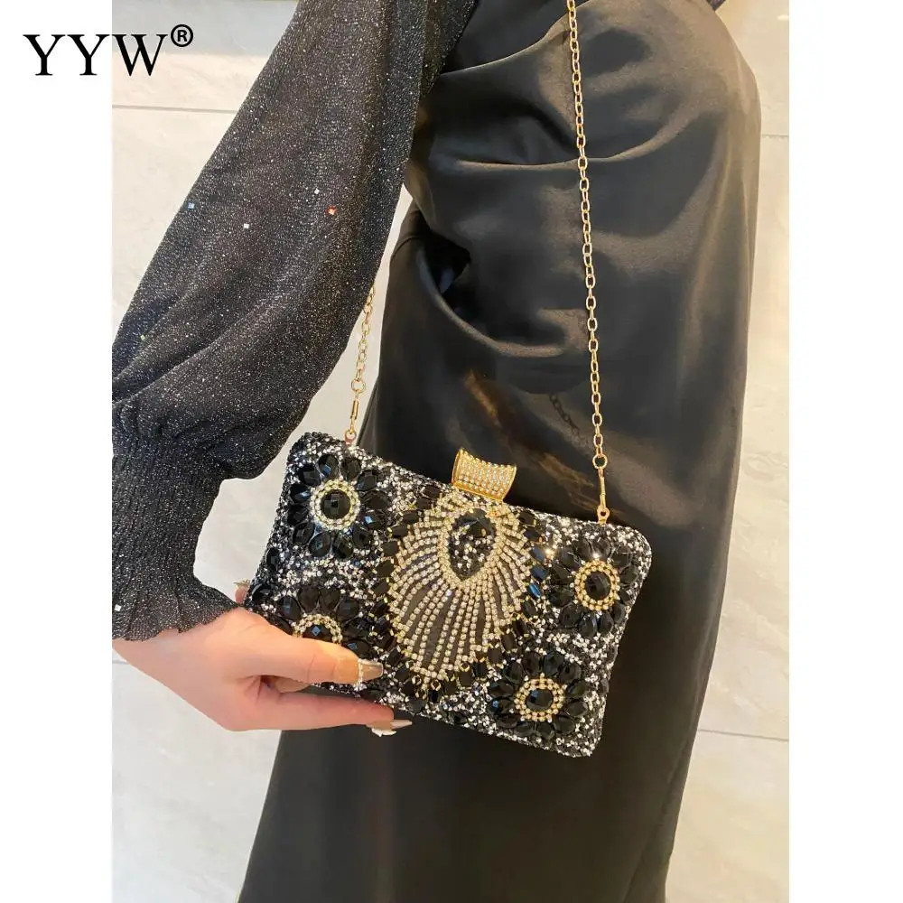 Women's black Rhinestone Evening Bags Female Luxury Diamond Mini Party Handbags Ladies Small Crystal Day Wallet Wedding Purse