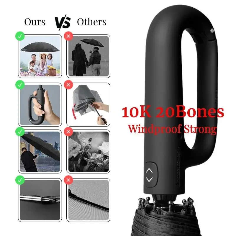 Automatic Umbrella Folding Umbrella Windproof 125CM Reinforced Automatic Folding Umbrella For Men Large Buckle Handle Double Bone Wind and Water Resistant
