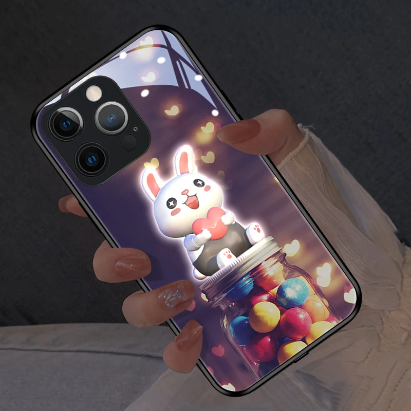 

Cute Bunny Valentine’s Day Lovers Gift LED Light Glowing Luminous Phone Case for iPhone 11 12 13 14 15 X Xs Xr Mini Pro Max Plus