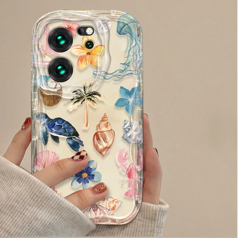 Blue Pink Ocean Animals Clear Phone Case Cover