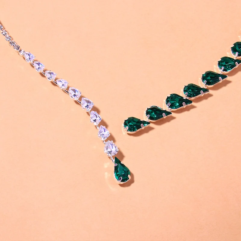 Retro druppelvormige kristallen ketting dames groene mode chain_voghion.com