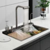 Stainless Steel Dual Waterfall Kitchen Sink Honeycomb Modern Kitchen Sink Single Bowl Digital Smart Sink with Soap Dispenser 1