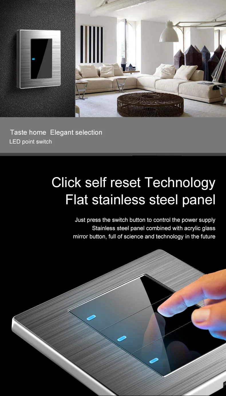 LED indicator light wall switch EU UK socket panel