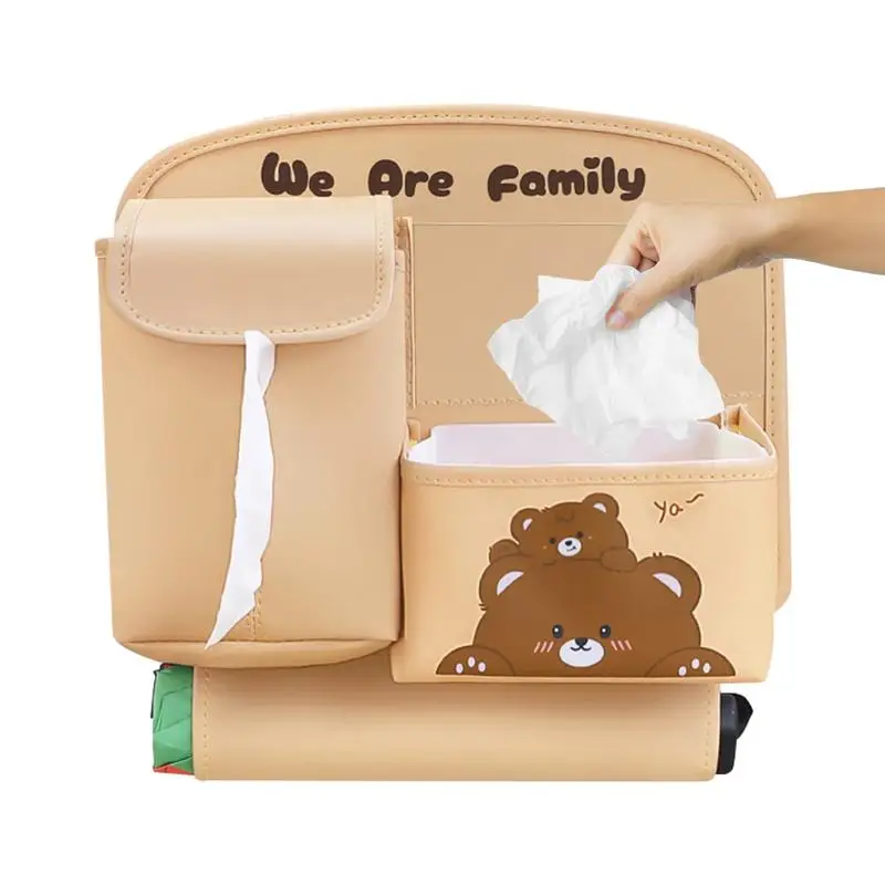 

Car Backseat Organizer Cartoon Pattern Creative Tissue box Bright Color Transparent Pocket Washable Split Trash Back Seat Holder