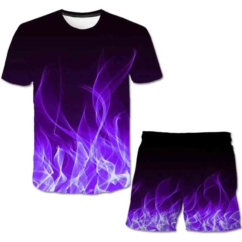 

2024 Kids Flame Clothing Suits Boys Girls Cartoon Casual 3D T-Shirts + Shorts Costumes Outfits Children's New Round Collar Sets