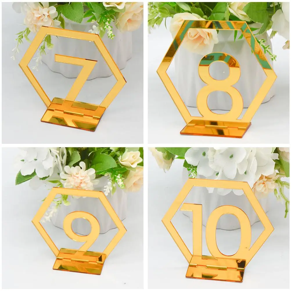 10Pcs Table Number Plates Digital Signage Wedding Reception Banquet Menu Card Holders Golden Clear Numbers Festive Party
