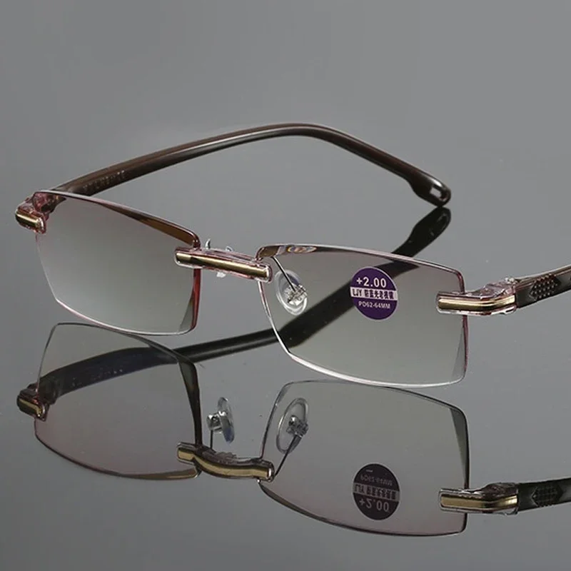 Men's Rimless Blue Light Blocking Reading Glasses with Vintage Design and Adjustable Magnification