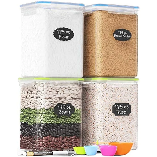 Chef's Path Kitchen Storage Box Set of 4 Extra Large Airtight Food Storage  Jars for Sugar Flour Cereal Rice - Measuring Spoons - AliExpress