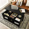 Wood Lift Top Modern Coffee Table w/Hidden Compartment and Open Storage Shelf for Living Room Office Reception Room (Black) 4