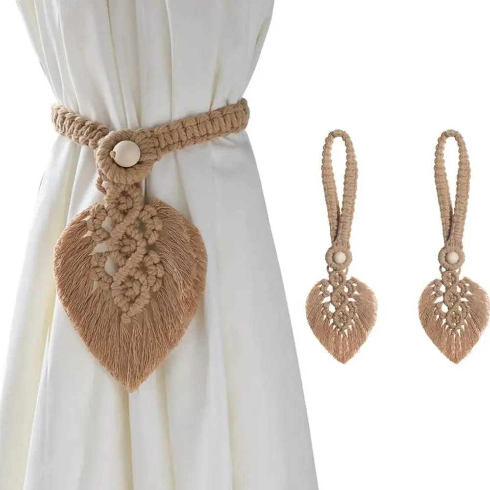 

Leaf Shaped Leaf Curtain Straps Nordic Hand-woven Cotton Tassel Curtain Tiebacks Bohemian Bedroom