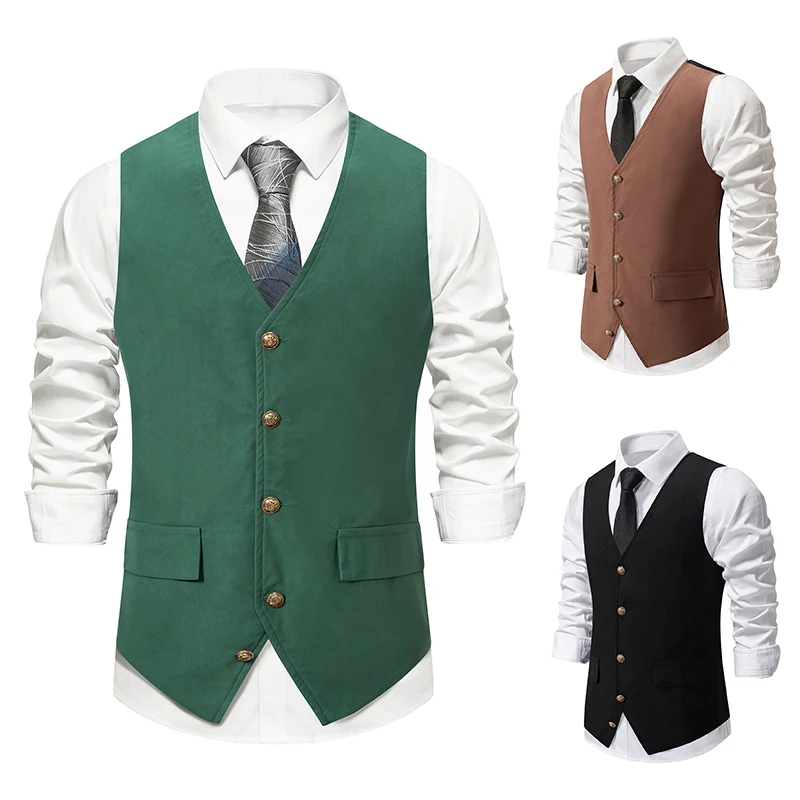 2023 New Men's Fashion Slim Waistcoat V-neck Wedding Business Suit Jacket Vest Men Medieval Vintage Vest