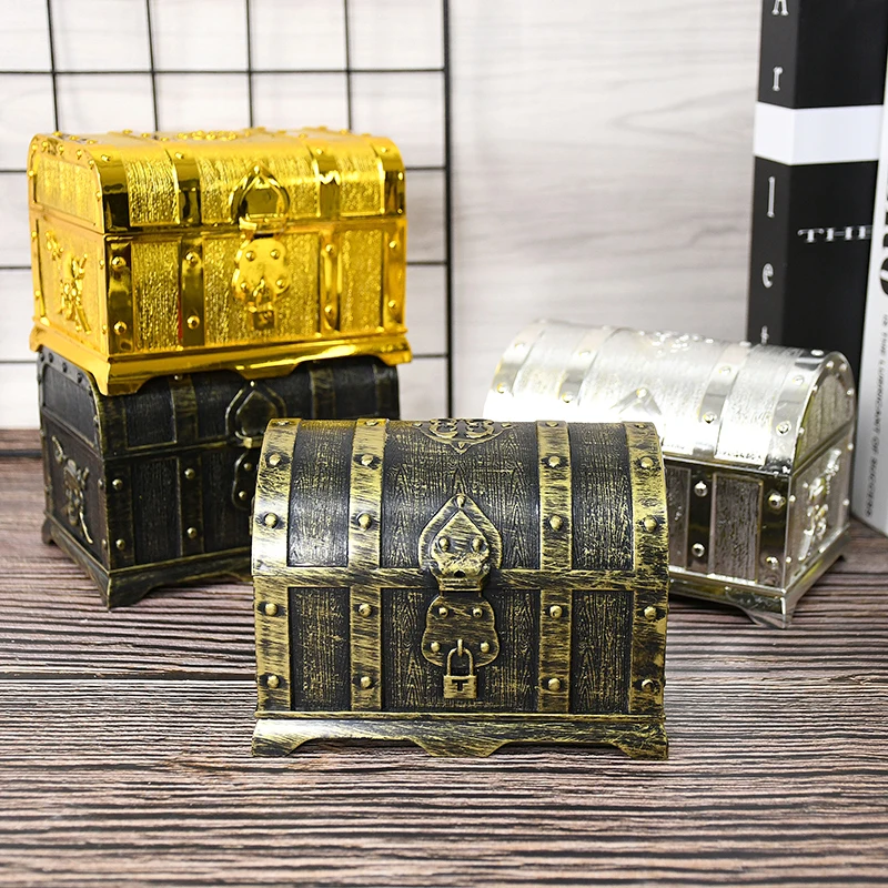 Gold Pirate Treasure Chests Candy Box Kids Children Gift Vintage Halloween Party Decor Jewelry Storage Organizer Box Case Holder