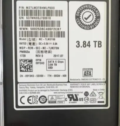 For PM863a MZ 7LM3T8B 09Y3HD 3 84T SATA 6gb 2 5 SSD Solid State Drive