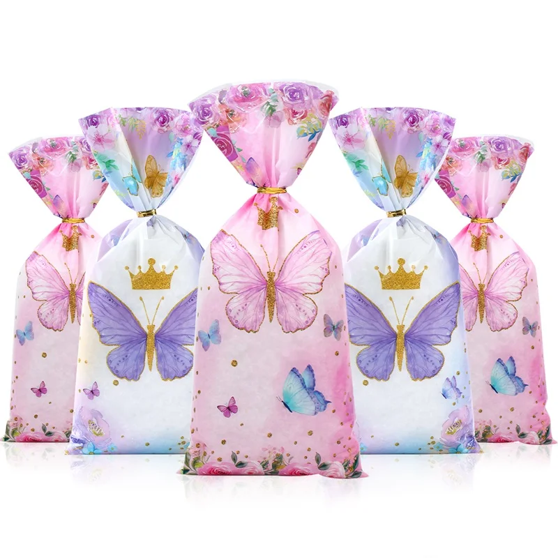 Gift Bags 25/50/100pcs Candy Bags Gift Packing Bags Biscuit Butterfly Birthday Party Decorations Baby Shower Party Supplies